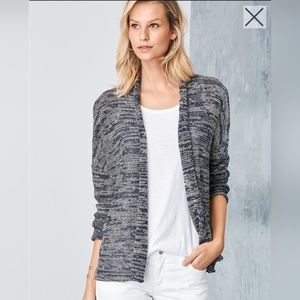 Eileen Fisher Organic Linen Knit Boxy Open Front Cardigan in Indigo Marl Size S